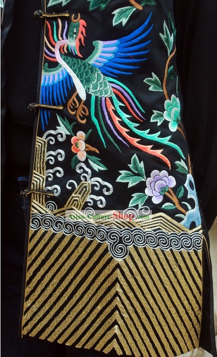 Supremo chinês artesanal e bordado Phoenix blusa de seda