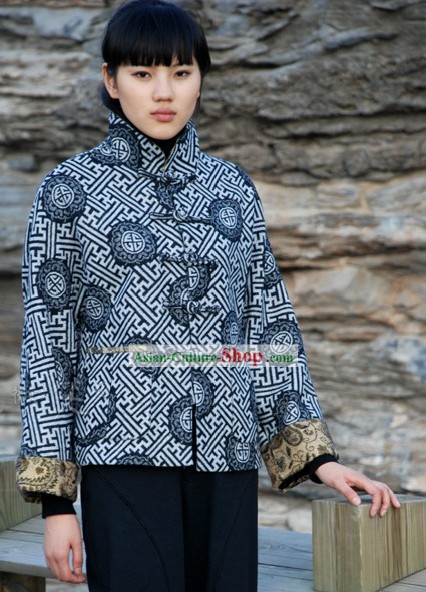 Chinese Traditional Mandarin Ancient Style Cotton Overcoat for Women