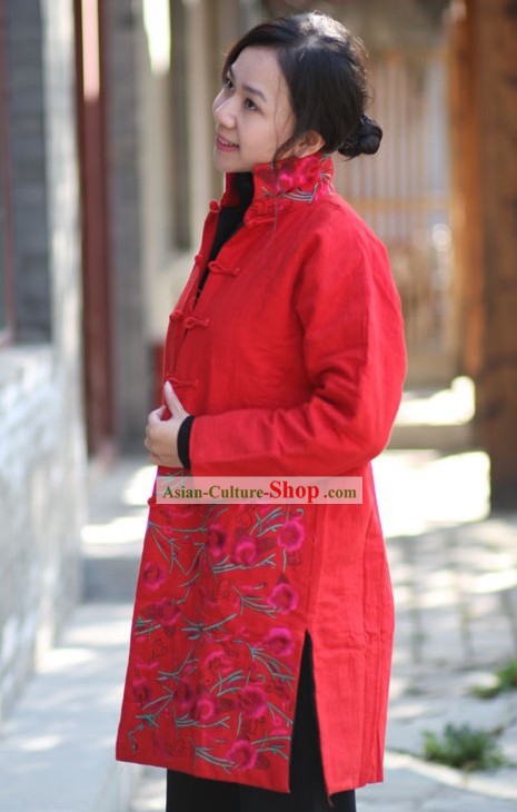 Clásica china popular a mano y bordado Chaqueta de algodón de flores para la Mujer