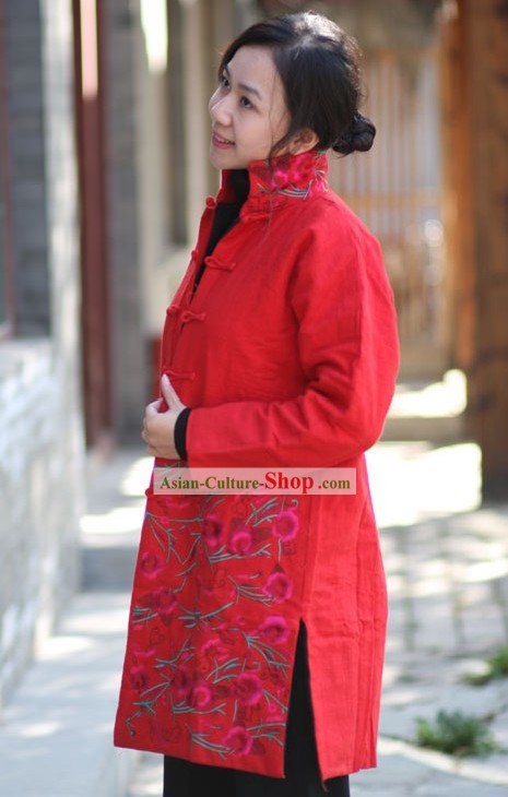 Chinese Classical Handmade and Embroidered Folk Floral Cotton Jacket for Women