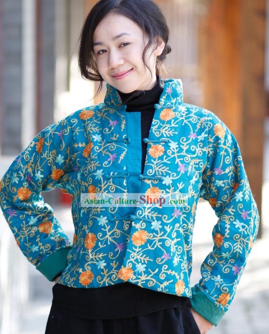 Blusa de algodão chinesa clássica Handmade e bordado Folk para as Mulheres