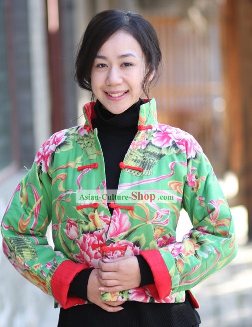 Clássica Chinesa afortunada Red Jacket Peony Handmade para as Mulheres