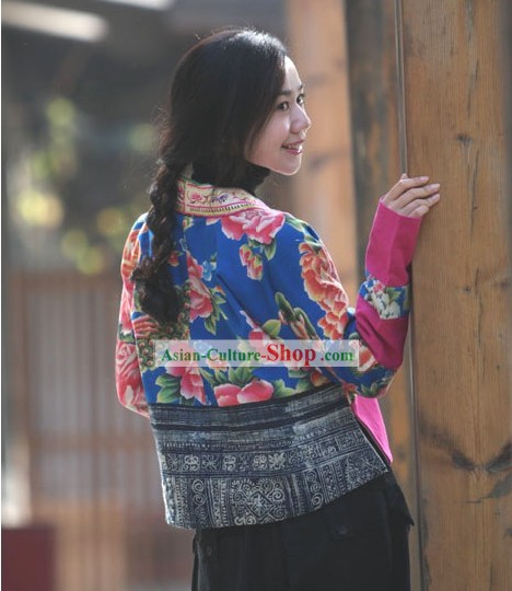 Clásica china popular a mano y bordado Blusa de algodón para mujeres