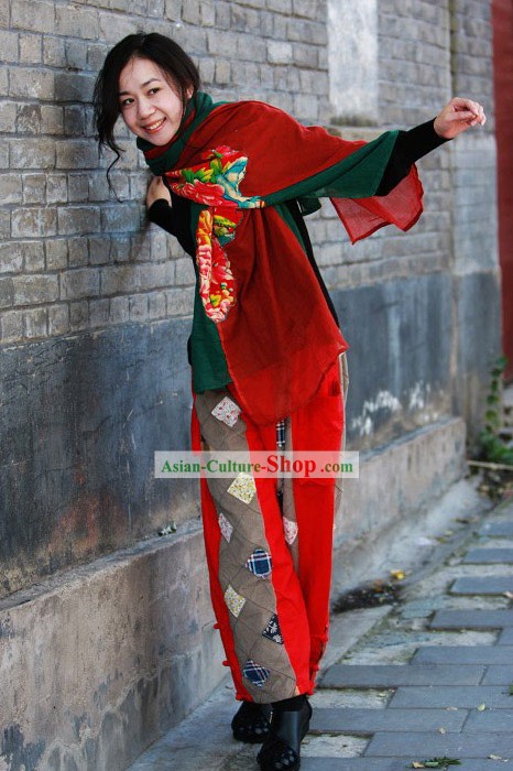 Tradicional China Popular pantalones de algodón hecho a mano para la Mujer