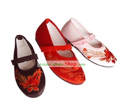 Chinês tradicional Handmade bordado sapatos de cetim para a Infância (Phoenix)