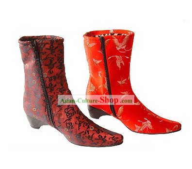 Chinês tradicional Handmade Cotton Longo Botas de Inverno