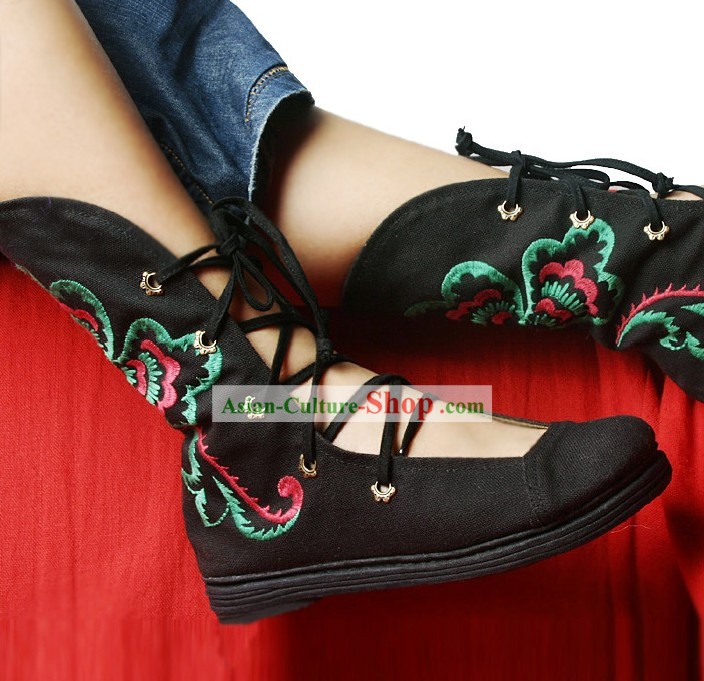 Hechos a mano y bordado Phoenix cola botas de tela