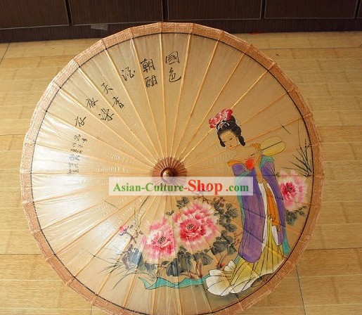 中国の古典の手は、古代の美しさの傘を塗装