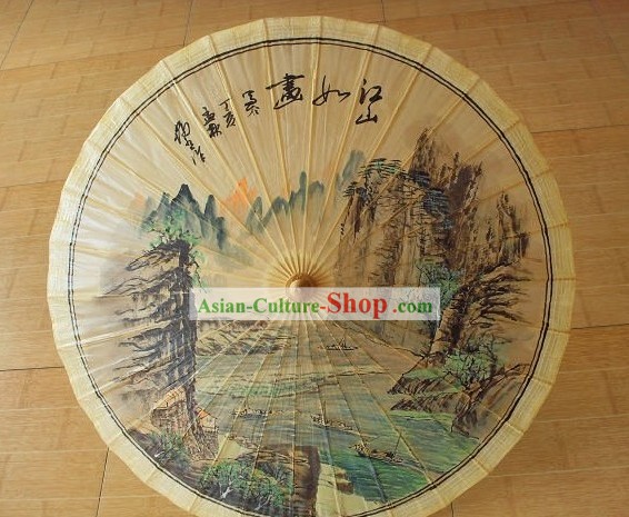 Praia Mão tradicional chinesa, chuva e guarda-chuva Sun - Pintura de Paisagem Antiga