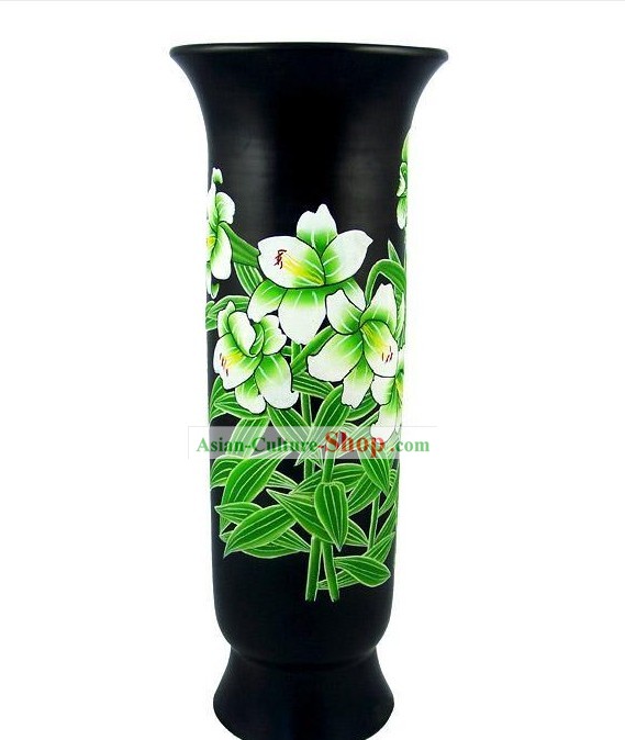 Chinese Traditional Longshan Black Pottery - Lily Vase
