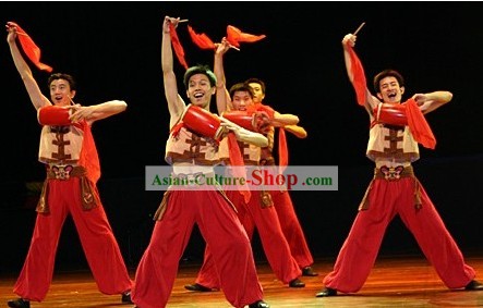 Chinese Traditional Waist Drum Dance Costumes and Drum Set for Men