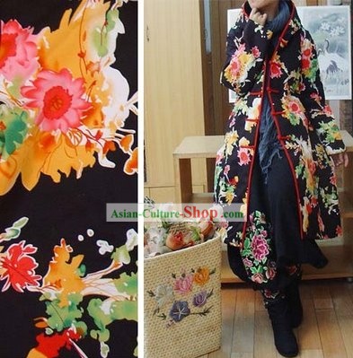 Supreme Chinese Long Yellow Flowery Handmade Winter Cotton Jacket