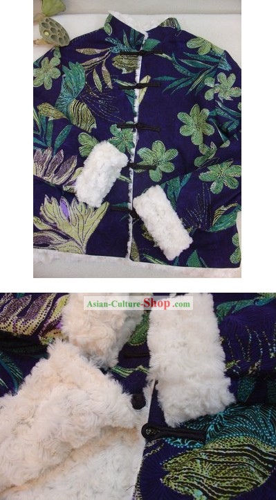 Supreme Chinese Handmade Lotus Winter Cotton Jacket for Women (green)