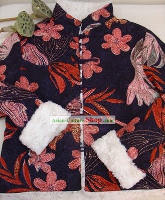Supremo Handmade chinês Lotus Jacket Algodão de Inverno para as Mulheres