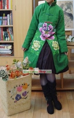 Clássico chinês mandarim outercoat Winter Green Grande Flor