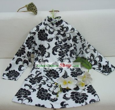 Supreme Chinese Classic Handmade Iris Flower Long Cotton Blouse