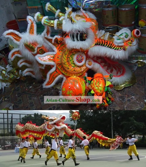 Supremo chinês tradicional Grande clássico de lã de ovelha Dragão Equipamentos Dança conjunto completo (ouro)