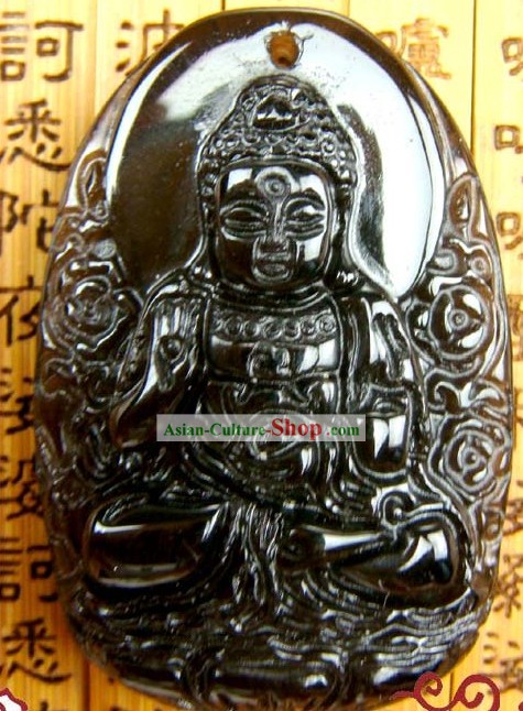 Kai Guang Obsidian Amitabha Pendant (angel of Chinese birth year dog and pig)