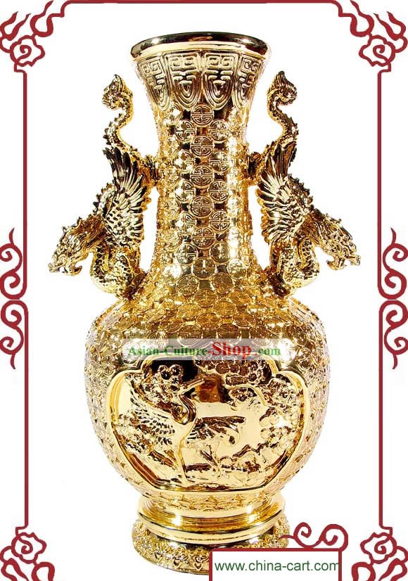 Kai Guang Feng Shui chinês Golding Dragão e Vaso Phoenix (Casal mantendo amor)