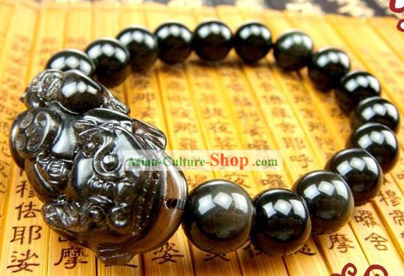 Kai Guang Feng Shui chinês Obsidian Pi Xiu Pulseira para Homens (sair mal)