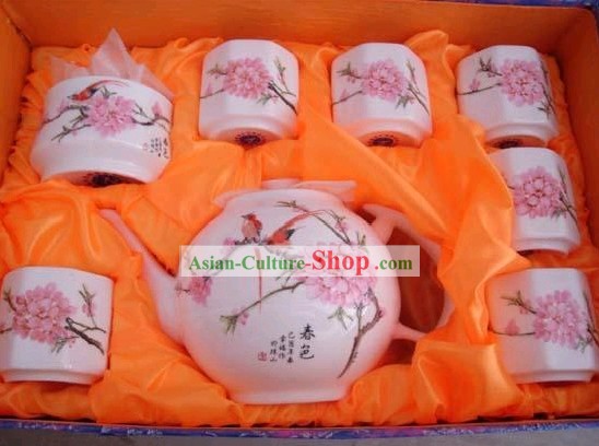 Chinese Classic Jing De Zhen Ceramic Peach Blossom Tea Cups Set