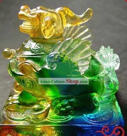 Chinês clássico Colored Vidros Pi Xiu Statue (boa sorte e seguro)