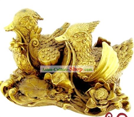 Kai Guang Feng Shui chinês Golding Estátua Pato Mandarim (bless amor)