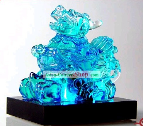 Clássico chinês Kai Guang Azul Colored Vidros Pi Xiu (evitar mal e trazer sorte)