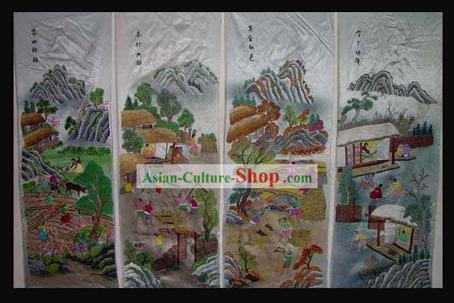 Supreme Chinese Hands Embroidered Collectible Handicraft - People of Four Seasons (four pieces set)