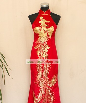 중국어 번체 럭키 레드 피닉스 Cheongsam