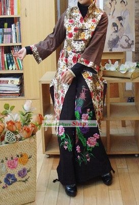 Chinês clássico Handmade longo Cotton Overcoat Inverno florido