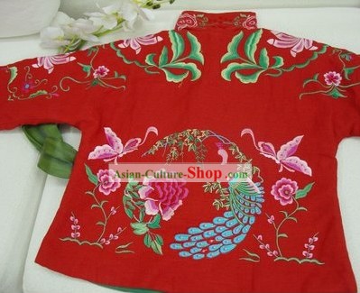 Suprema tradicional bordado chino manos Phoenix chaqueta de algodón colores cálidos (rojo)
