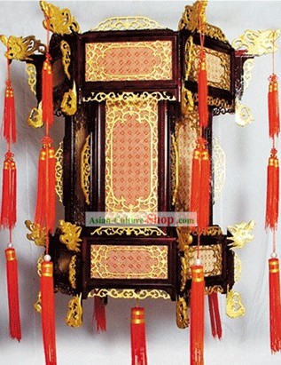 Large Traditional Chinese Hand Carved Natural Wood Palace Lantern