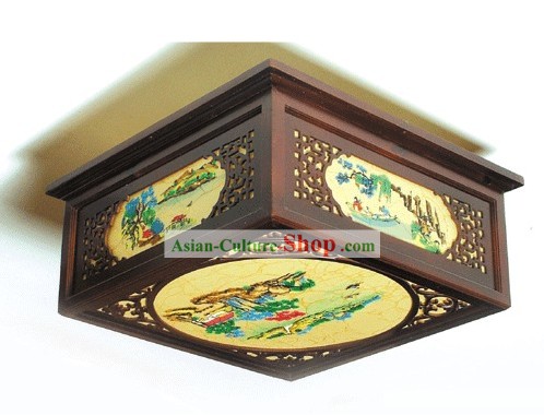 Traditional Chinese Hand Carved Natural Wood Palace Ceiling Lantern