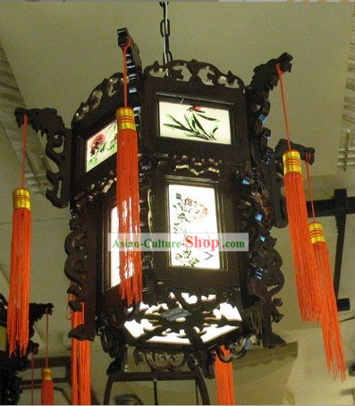 Chinese Classical Wooden Ceiling Palace Lantern - Ancient Plants