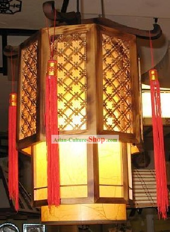 Chinese Classical Hand Made Parchment and Wood Hanging Lantern