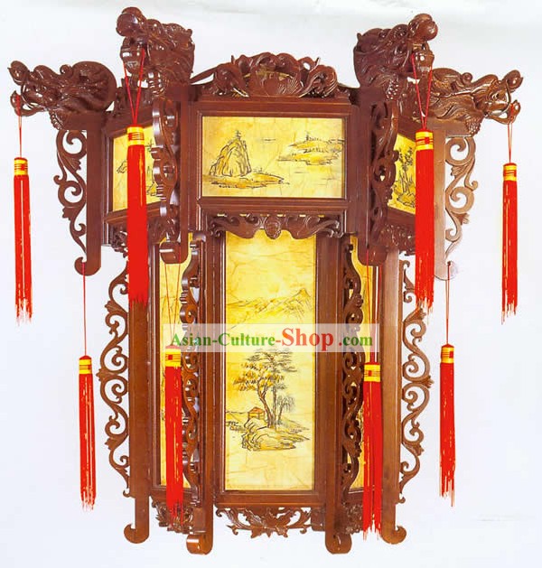 Chinoise main dragon Wood Palace Lantern
