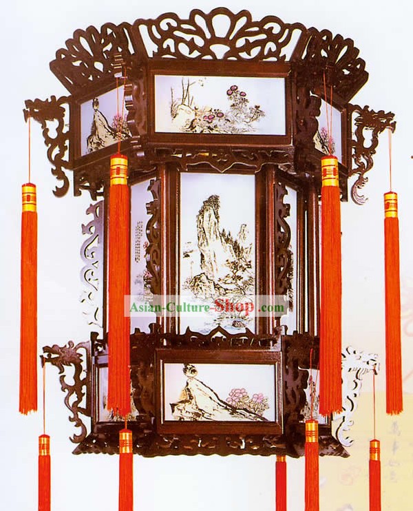 Paysage chinois sculpté palais lanterne