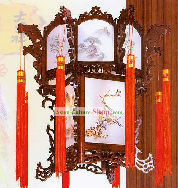 Hand Painted Carved Palace Flower and Bird Lantern