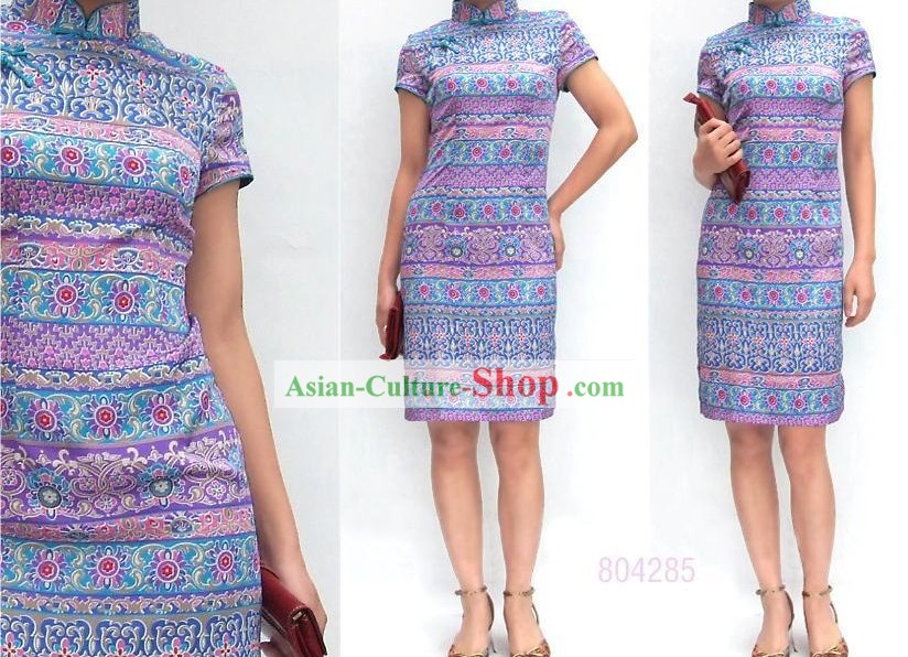 Elegante chino mandarín tradicional de algodón cheongsam - Viento India