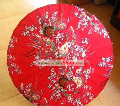 Tradicional Chinesa Umbrella florido Handmade Sorte Vermelho