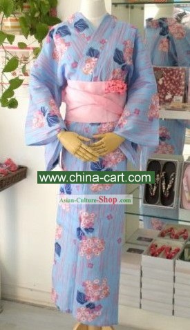 Traditional Pink and Purple Flowery Japanese Kimono Handbag and Geta Full Set