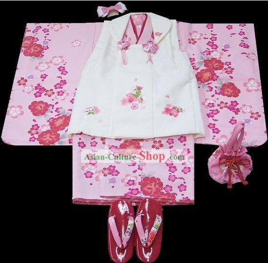 Supreme Traditional Japanese Kimono 7 Pieces Full Set for Three Years Girl