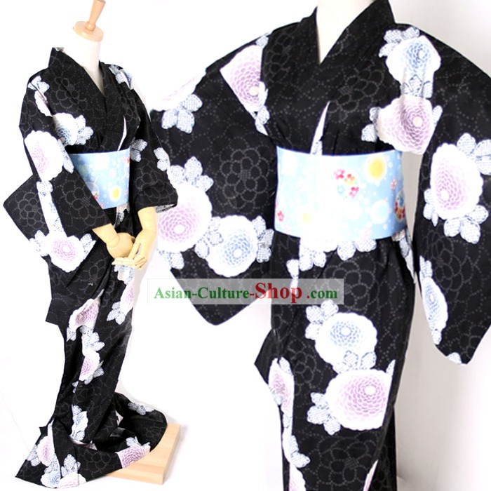 Kimono tradicional japonesa Black and Belt Conjunto completo