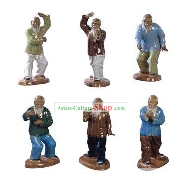 Traditionnelle Chinoise Tai Chi Shiwan figurines en céramique 6 Set Pieces