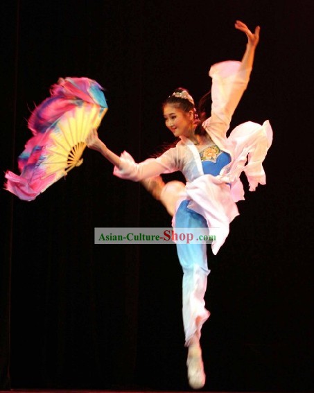 SOLO Dance Shan Wu Dan Qing Chinese Classical Fan Dance Costume Complete Set