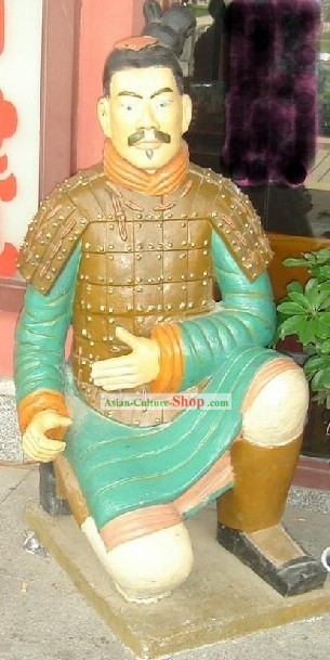 71 pouces larges de couleur chinoise Terra Cotta Guerrier Statue - archer agenouillé