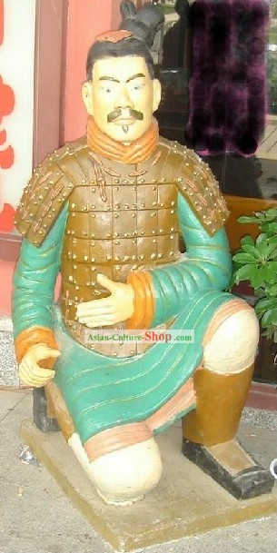 71 Polegadas colorido grande chineses Terra Cotta Estátua Guerreiro - Archer Ajuelhando