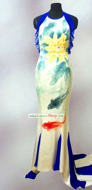 Original design chinês Longa Silk Cheongsam Qipao