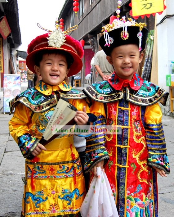 Traditional Chinese Emperor Costumes and Hat for Children